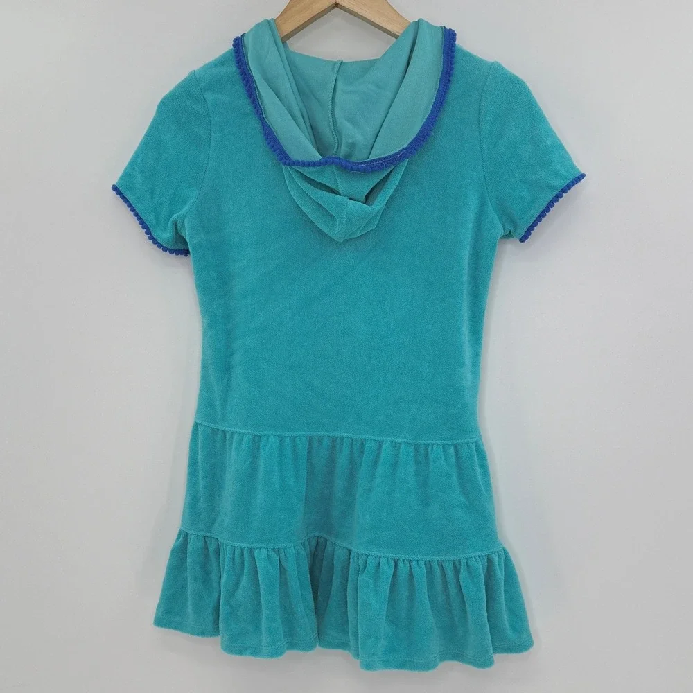 Cat Jack Turquoise Terry Cloth Hooded Cover Up Dress Kids Size L‎ 10 12